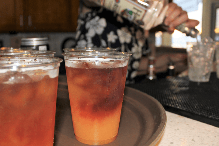 a glass cup on a table